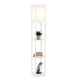 Brightech Maxwell shelf lamp with shade enhances corner lighting for cozy reading.