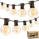 Brightever 200ft outdoor string lights spanning a patio for warm evenings