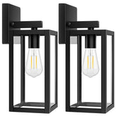 Brightever 2-pack outdoor wall lanterns with clear glass illuminate entryways with durable, weatherproof design.