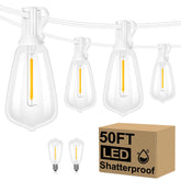 Brightever 50ft outdoor string lights illuminate patios with warm, energy-saving LED ambience