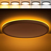 Brightever LED flush mount light close up shows slim profile and even lighting for kitchens