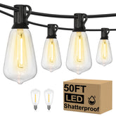 Brightever outdoor string lights 50ft with warm 2700K bulbs for cozy patios.