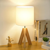 Brightever small beside table lamp with wood tripod base adds warm bedroom ambiance