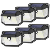Brightever six-pack solar wall lights illuminate outdoor paths for safety.