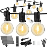 Brightown 108FT solar string lights mounted on wall for outdoor ambiance