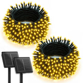 Brightown 2Pack solar Christmas lights for outdoor use, 144ft, 400 LEDs, versatile decoration.