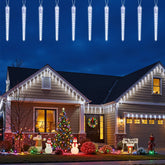 Brightown Christmas icicle lights outdoor glow along eaves and branches