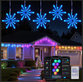 Brightown snowflake lights 12ft front view brighten the porch with vibrant color.