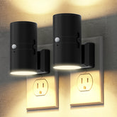 Briignite motion sensor night light front view, two-pack for easy hallway lighting.