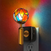 Briignite night light with colorful glass globe shade adds warm decor