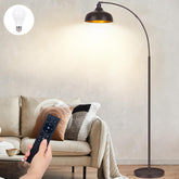 Brilvibera Arc Floor Lamp bronze arch over seating for ambient lighting.