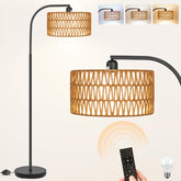 Brilvibera rattan floor lamp with double shades for versatile living room lighting