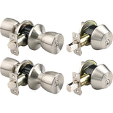 BRINKS Bell Style keyed entry knob satin nickel on door, enhances security and curb appeal.