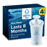 Brita Plus water filter packaging highlighting 2x contaminant reduction