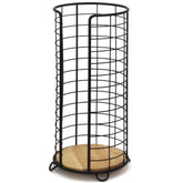 Brookstone toilet paper holder with bamboo base demonstrates a durable, space-saving solution.