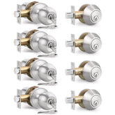 Brotima 4-pack keyed entry knobs and deadbolts in satin nickel for secure home entry.