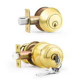 Brotima front door lockset keyed-alike in polished brass for convenient access control.
