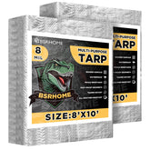 BSRHOME tarps waterproof 8x10ft in silver, ideal for outdoor coverage.