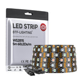 BTF-LIGHTING WS2815 strip close-up highlights 5050 LEDs and durable gold bonding for durability.