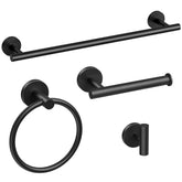 Bubxo matte black towel bar assembly on wall for organized bathrooms.