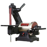 Bucktool bench sander base on a compact benchtop for space-saving workspaces.