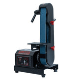 Bucktool variable speed belt sander front view showing rugged metal housing.
