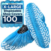 Buena Goods blue boot covers pack shown for indoor use, protect floors from dirt.