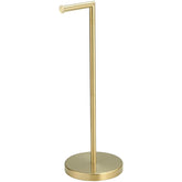 BWE brushed gold toilet paper holder stand front view, showcasing modern design and sturdy base.