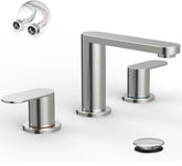 BWE brushed nickel widespread faucet close-up highlighting premium finish and build quality