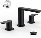 BWE matte black faucet with 8-inch wide spread for modern baths.