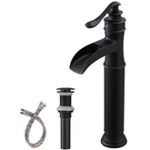 BWE vessel sink faucet matte black waterfall spout for elegant bathroom design.