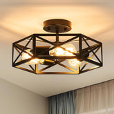 Bwxcie modern farmhouse hexagonal frame ceiling light casts elegant ceiling patterns.
