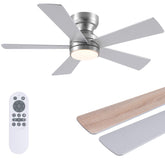 BYKISTOK 46-inch ceiling fan lights front view with sleek silver finish for modern rooms.