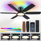 BYKISTOK 55in black flush-mount ceiling fan with RGB light for ambient room illumination