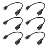 Cable Matters 6-pack 1ft power extension cord front view for easy room-to-room power access