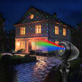 CAIYUE outdoor Christmas projection front view shows vibrant RGB patterns for holiday ambiance
