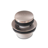 CalcMetal Tip-Toe bathtub drain stopper in satin nickel for a durable seal.