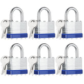 CALIDSUP 6-pack padlocks with same keys and laminated steel for easy key management.