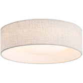 CALOKES 13-inch fabric flush mount shade close-up shows natural linen texture and warm light.