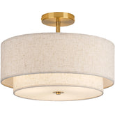 CALOKES 16 inch double drum gold ceiling light with three bulbs for modern living rooms.