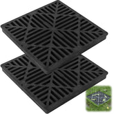 Calvana square drain grate with diamond design for 12-inch basins enhances water flow.