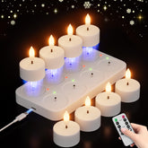 CAMCLIM rechargeable tealights on charging station showing full-charge indicators for ready-to-use ambiance