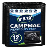 CAMPMAC black tarp 8x10 provides durable outdoor coverage and weather protection.