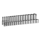 Capri Tools 3-8 drive socket set front view showing MaxChrome finish for durability