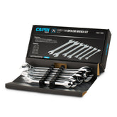 Capri Tools Super-Thin Open End Wrench Set closeup shows ultra-thin profile ideal for tight spaces.