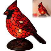 Cardinal Lamp stained glass table light with vibrant red bird for warm ambient illumination.