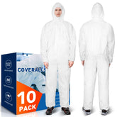 CAREGY hazmat suit hooded front view showing breathable full-body protection for tasks