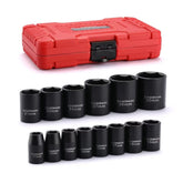 CASOMAN 14-piece 1/2-inch shallow socket set with laser-etched sizes for quick identification