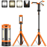 CAVN rechargeable camping lights on a stand fully assembled for outdoor use and portability