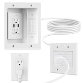 Celendor in-wall cable box with brush wall plate hides messy cords behind a wall